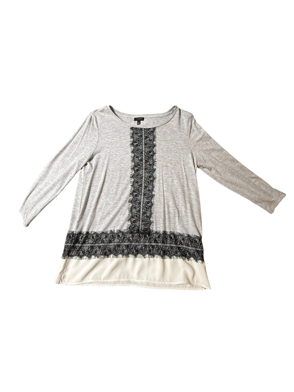 Talbots Gray Black Lace Insert Knit Top Size Small
